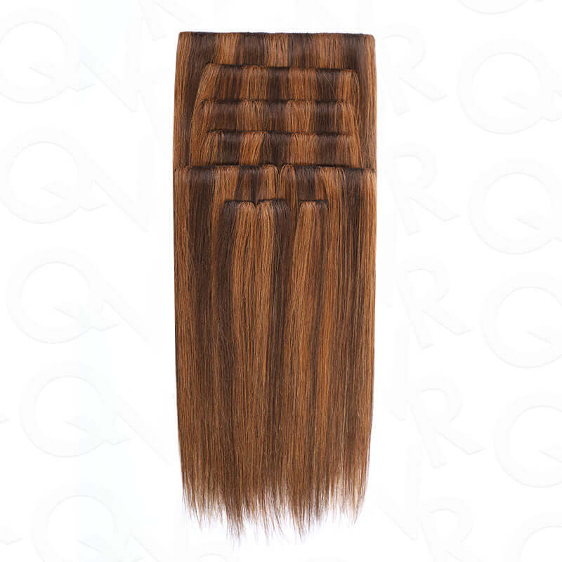 QVR Highlight #P4/30 9PCS Weft Clip In Hair Extensions Volumizer #P4/27 Straight Clip In Human Hair - Image 2