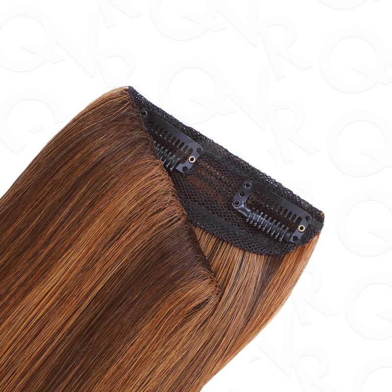 QVR Highlight #P4/30 9PCS Weft Clip In Hair Extensions Volumizer #P4/27 Straight Clip In Human Hair - Image 4