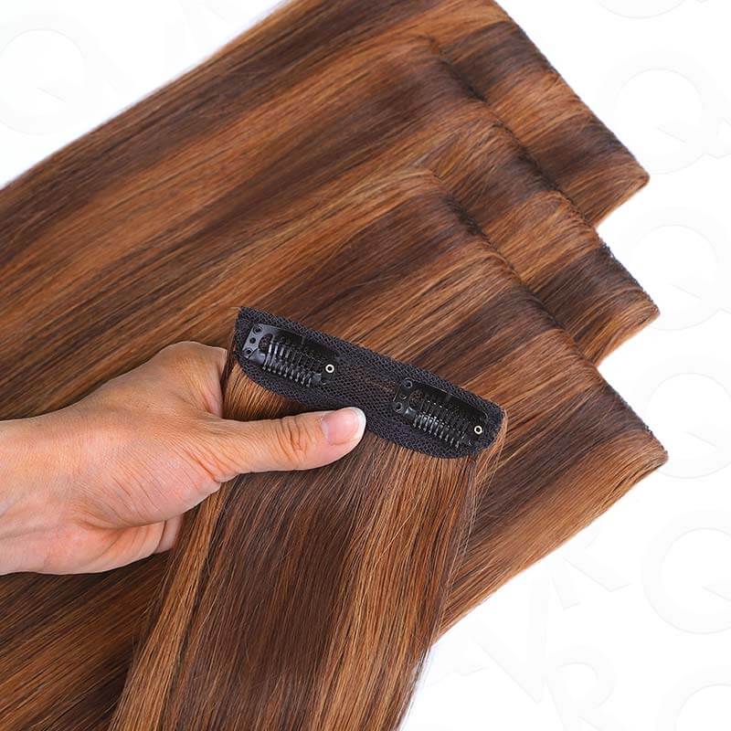QVR Highlight #P4/30 9PCS Weft Clip In Hair Extensions Volumizer #P4/27 Straight Clip In Human Hair - Image 5
