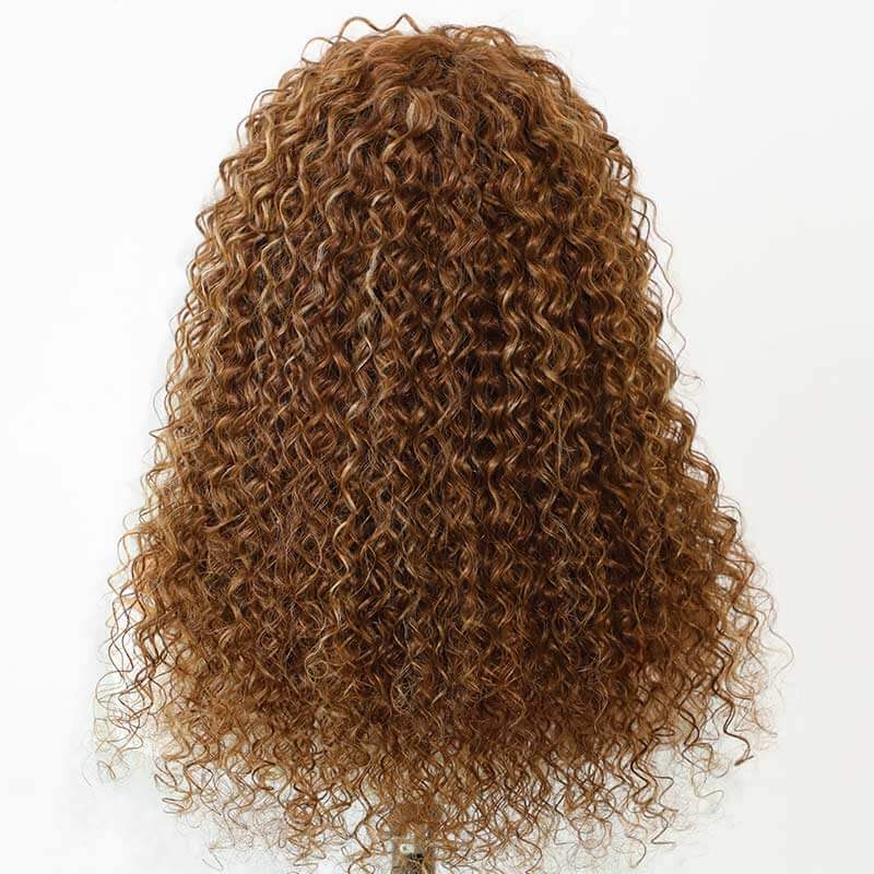 QVR Highlight Curly No Lace Piano #4/27 Color Glueless Machine Made Wig With Bangs - Image 10