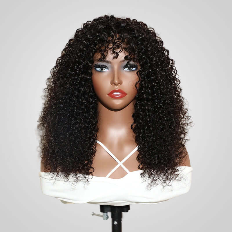 QVR Highlight Curly No Lace Piano #4/27 Color Glueless Machine Made Wig With Bangs - Image 5