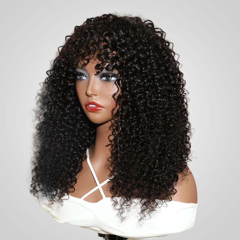 QVR Highlight Curly No Lace Piano #4/27 Color Glueless Machine Made Wig With Bangs - Image 6
