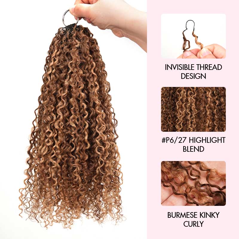 QVR Highlight #P4/27 Feather Crochet Human Hair Burmese Kinky Curly Miracle Knots Hairstyle - Image 6