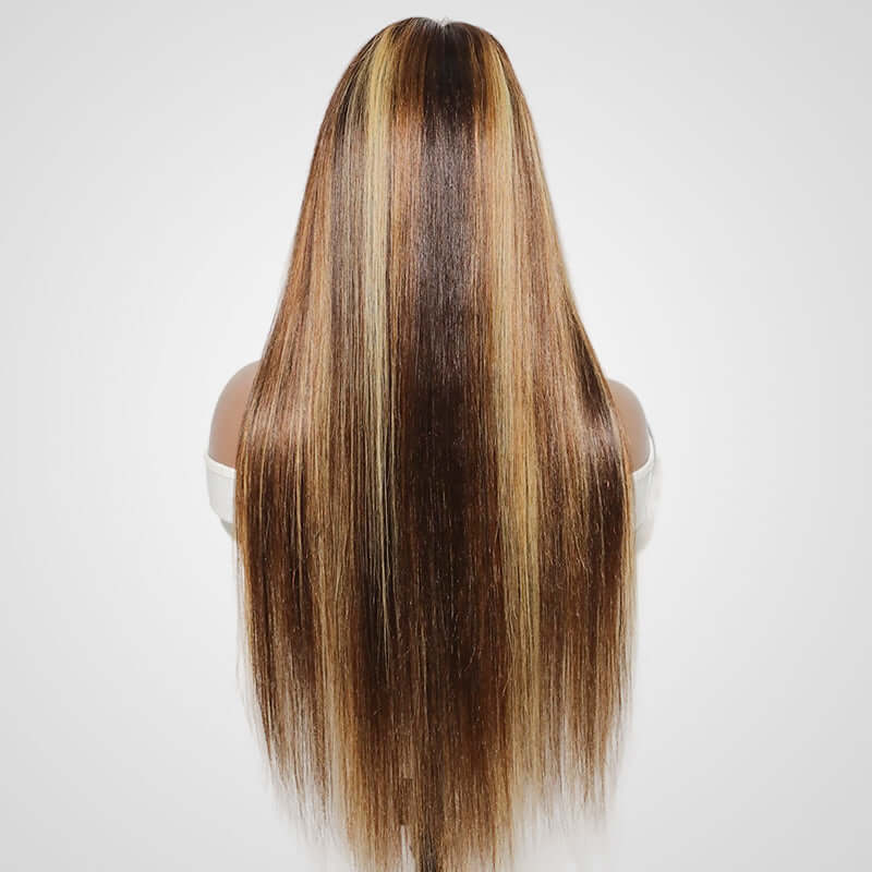 QVR Highlight Straight V Part Human Hair Wig P1B/30/27 Color Human Hair Wigs - Image 3