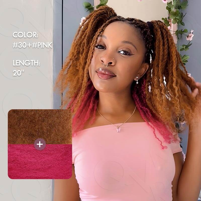 QVR Highlight Two Colors #30+#Pink Afro Kinky Bulk Human Hair For Braiding DreadLock - Image 2