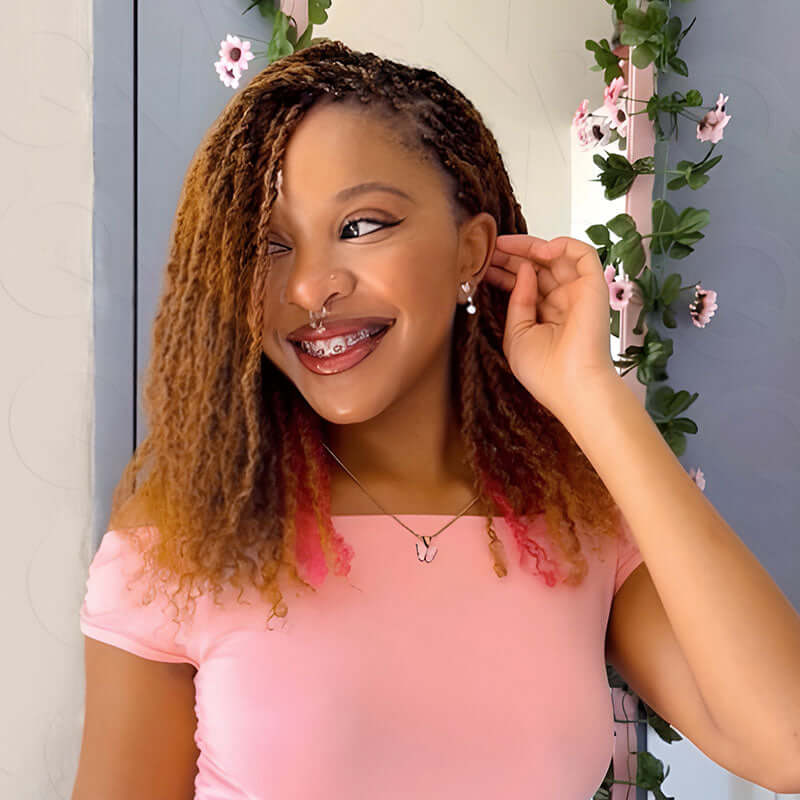 QVR Highlight Two Colors #30+#Pink Afro Kinky Bulk Human Hair For Braiding DreadLock - Image 3