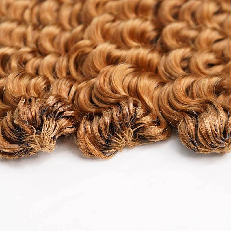 QVR Honey Blonde #27 Crochet Hair Deep Wave Machine Made Feather Human Hair Extension - Image 5