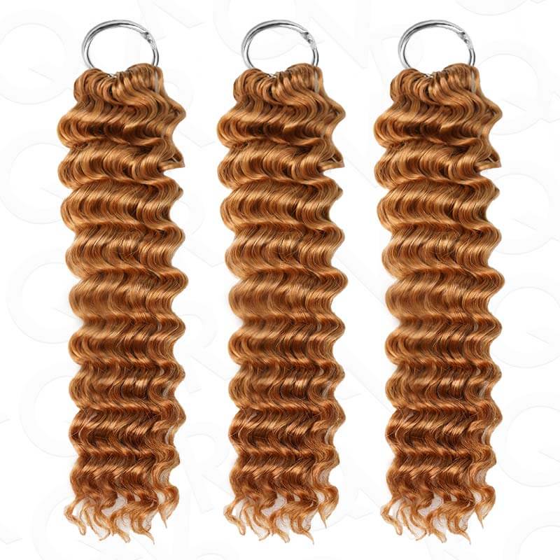 QVR Honey Blonde #27 Crochet Hair Deep Wave Machine Made Feather Human Hair Extension - Image 6