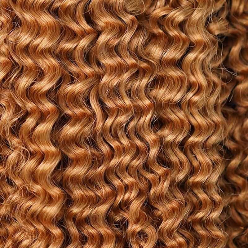 QVR Honey Blonde #27 Crochet Hair Small Kinky Curly Machine Made Feather Human Hair Extension - Image 4
