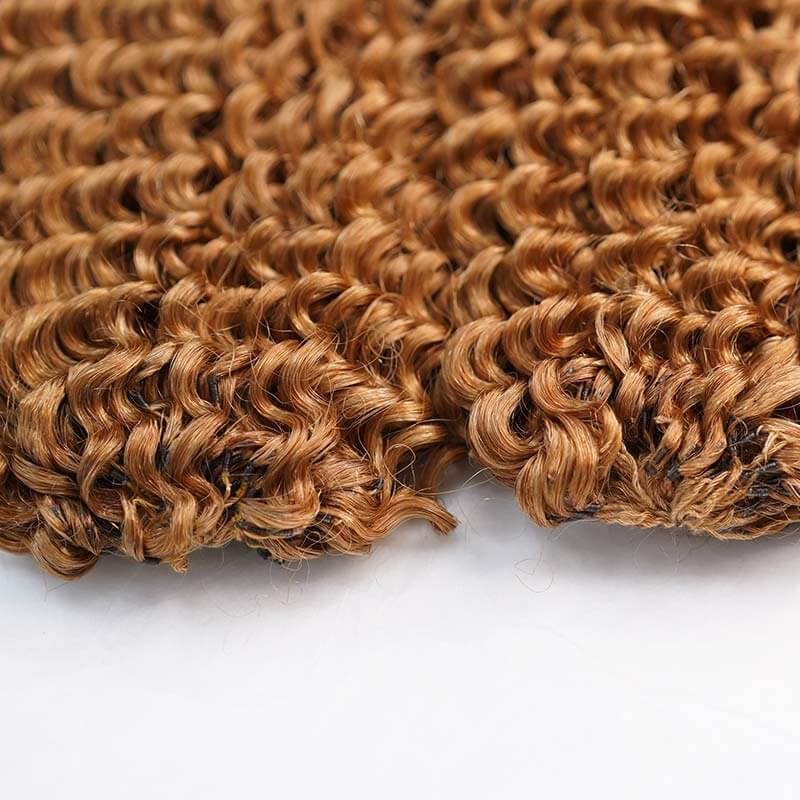 QVR Honey Blonde #27 Crochet Hair Small Kinky Curly Machine Made Feather Human Hair Extension - Image 5