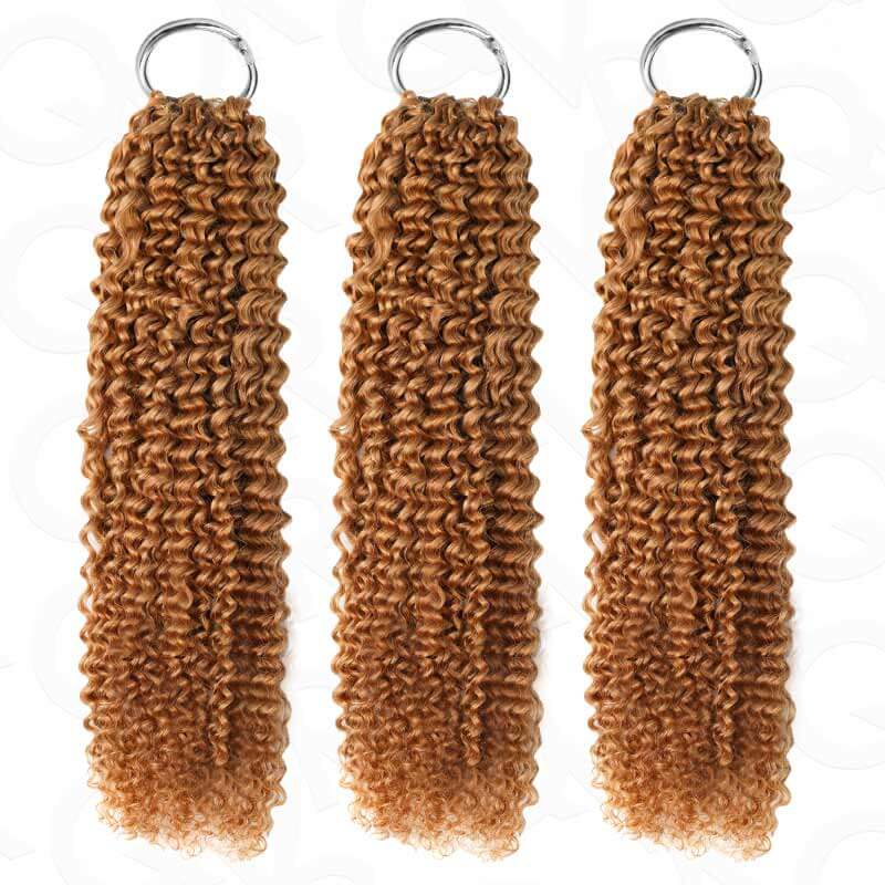 QVR Honey Blonde #27 Crochet Hair Small Kinky Curly Machine Made Feather Human Hair Extension - Image 6