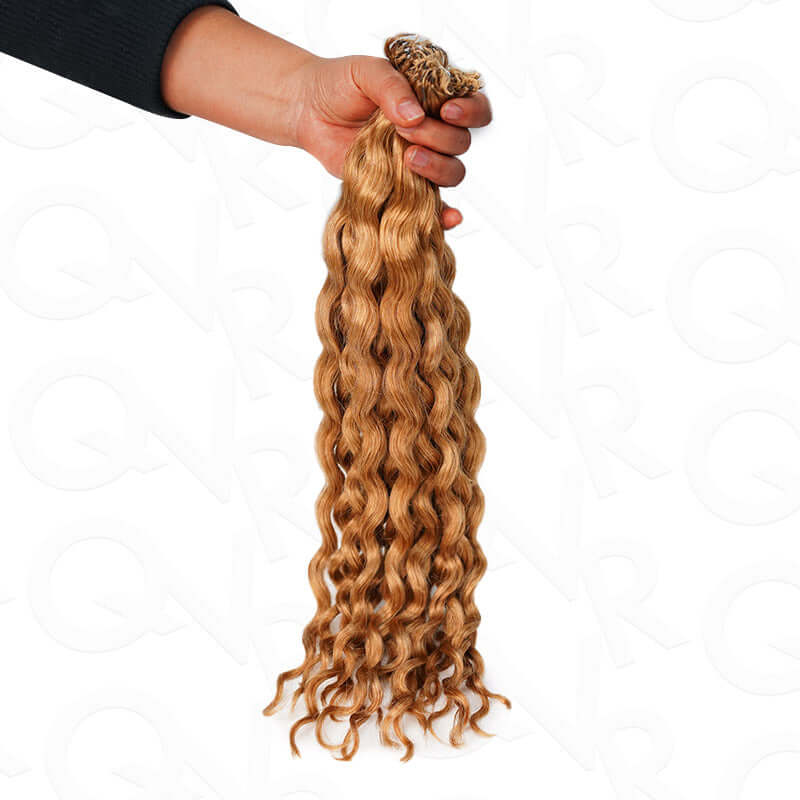 QVR Honey Blonde #27 Crochet Hair Water Wave Machine Made Feather Human Hair Extension - Image 5