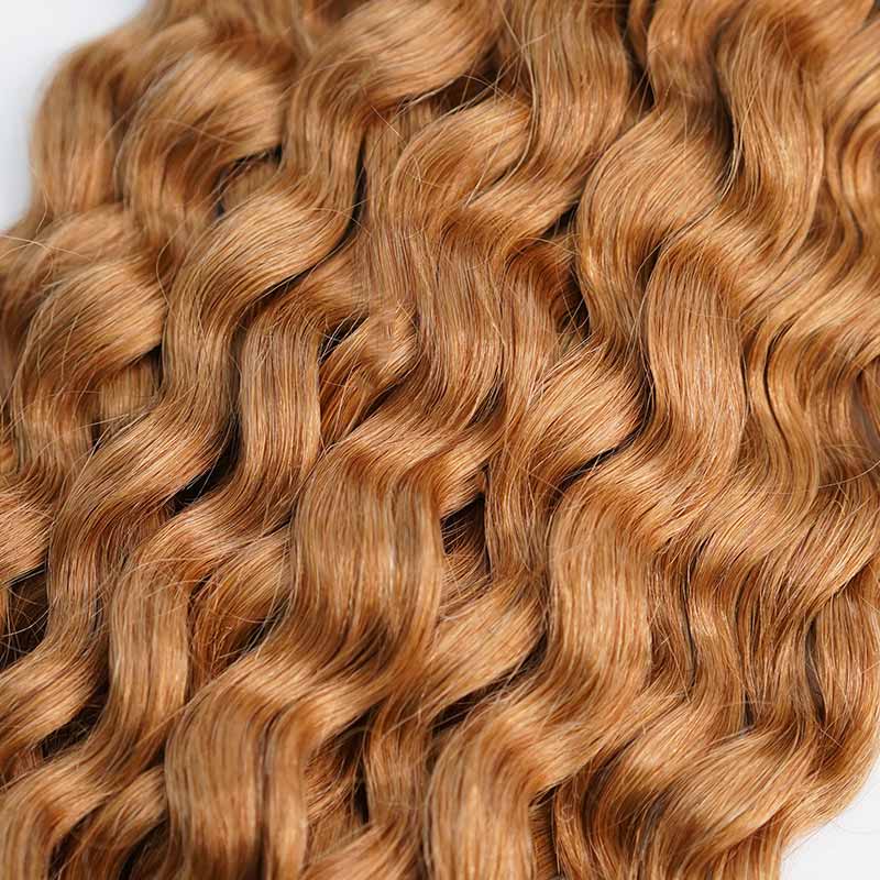 QVR Honey Blonde #27 Crochet Hair Water Wave Machine Made Feather Human Hair Extension - Image 7