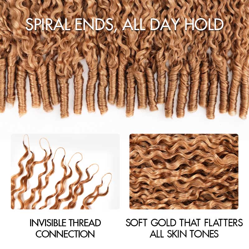 QVR Honey Blonde #27 Feather Crochet Human Hair Burmese Curly Crochet Weave Hair Extensions - Image 7