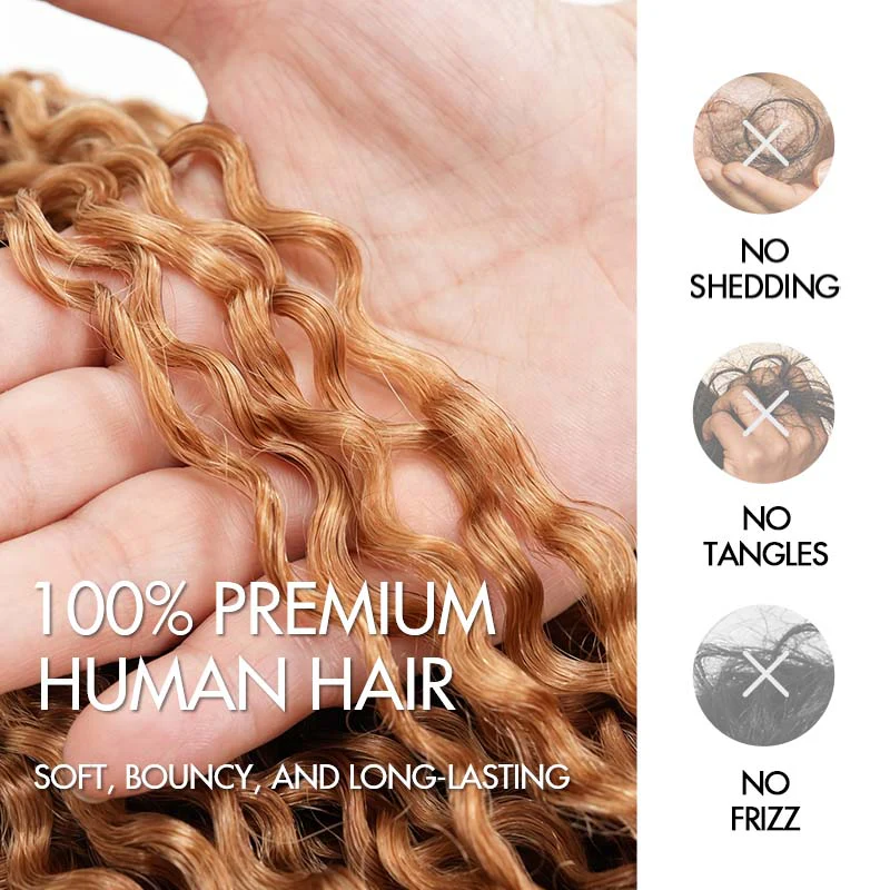 QVR Honey Blonde #27 Feather Crochet Human Hair Burmese Curly Crochet Weave Hair Extensions - Image 8