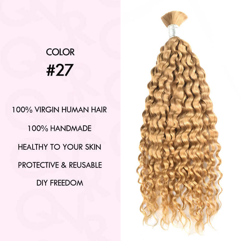 QVR Honey Blonde #27 Water Wave Bulk Hair Extensions for Boho Knotless Braiding - Image 4