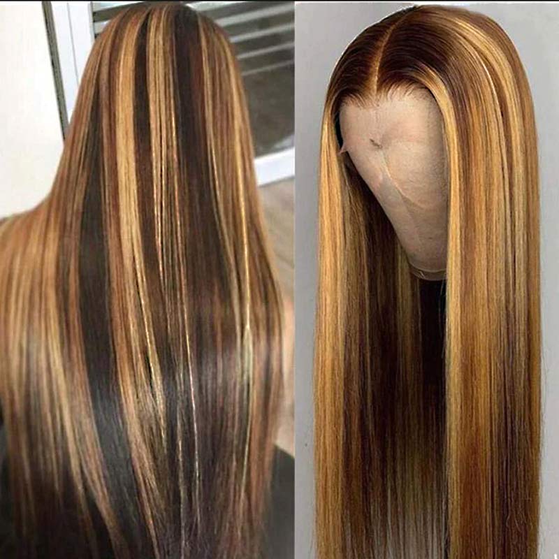 QVR Honey Blonde Highlight Straight 4x4 Lace Closure Wig Human Hair 13x4 Lace Front Wig - Image 5