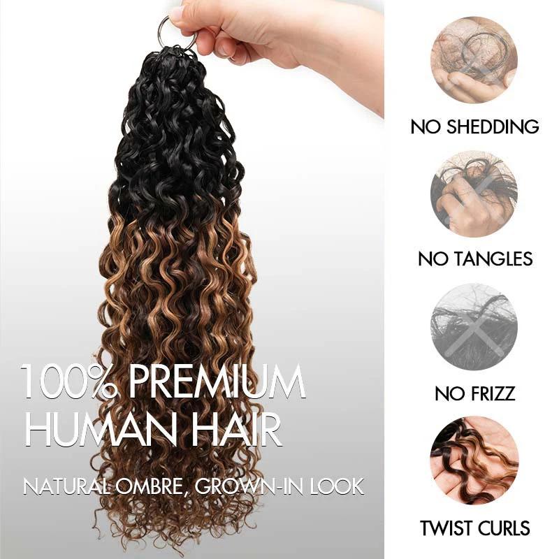 QVR Honey Caramel Mixed Highlights Feather Crochet Human Hair Twist Curly Miracle Knots Crochet Weave Hair Extensions - Image 7