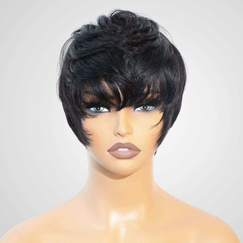 QVR Hot Natural Human Hair Pixie Cut Wig for Black Women
