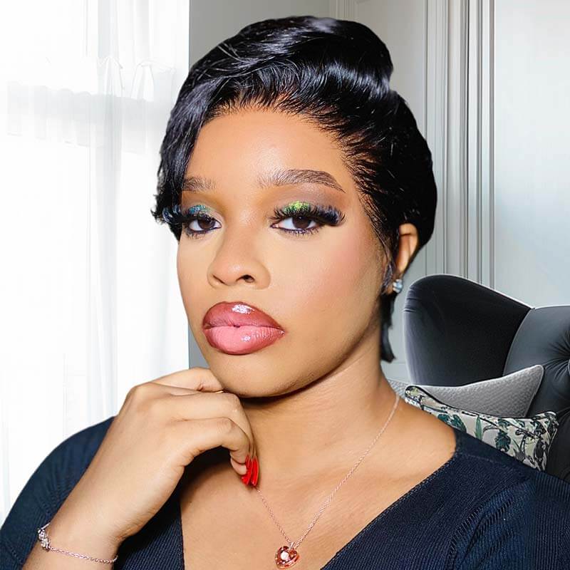 QVR Hot Selling Boss Lady Pixie Cut Glueless Side Part Short Lace Frontal Wigs - Image 3