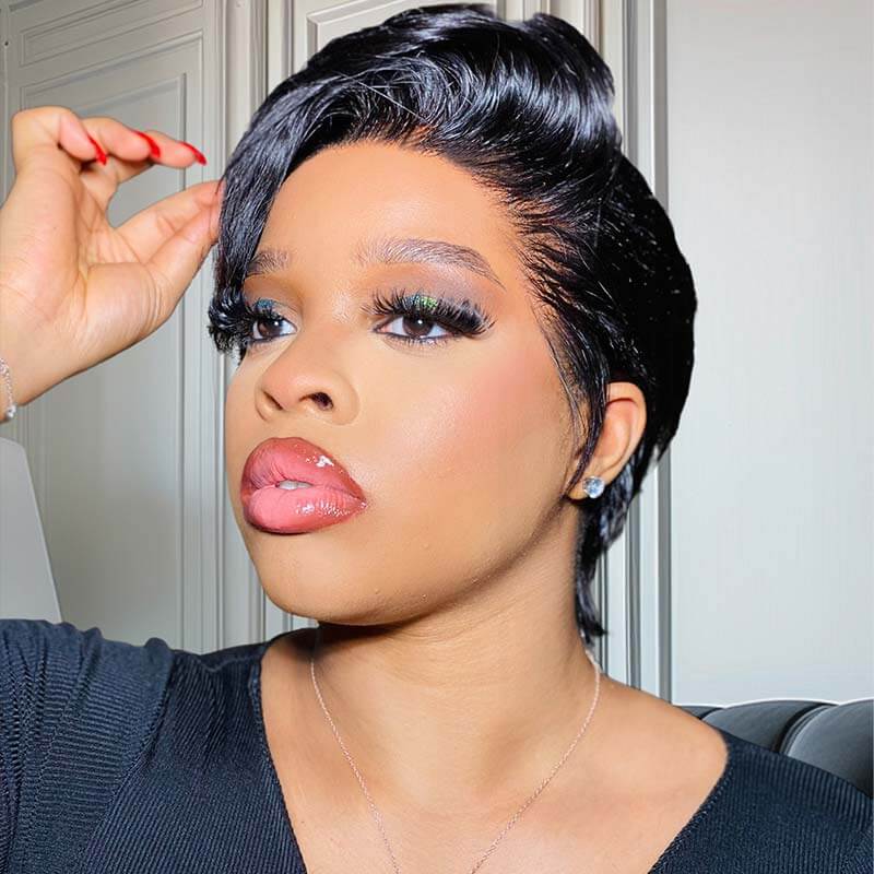QVR Hot Selling Boss Lady Pixie Cut Glueless Side Part Short Lace Frontal Wigs - Image 4