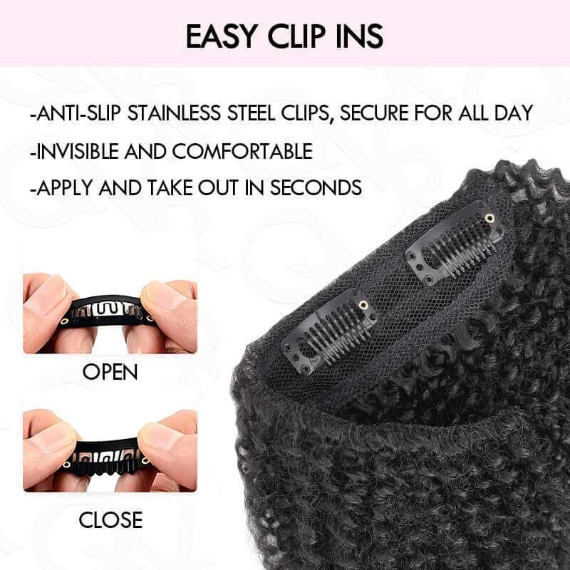 QVR Invisible 9PCS Weft Clip In Hair Extensions 5PCS Volumizer Afro Kinky Curly PU Clip In Human Hair - Image 10