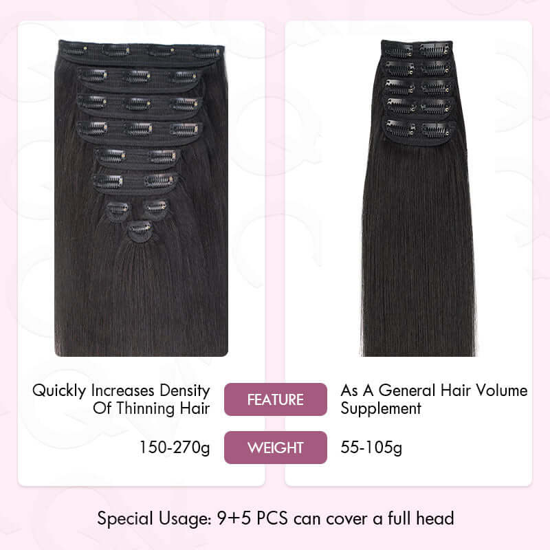 QVR Invisible 9PCS Weft Clip In Hair Extensions 5PCS Volumizer Afro Kinky Curly PU Clip In Human Hair - Image 12