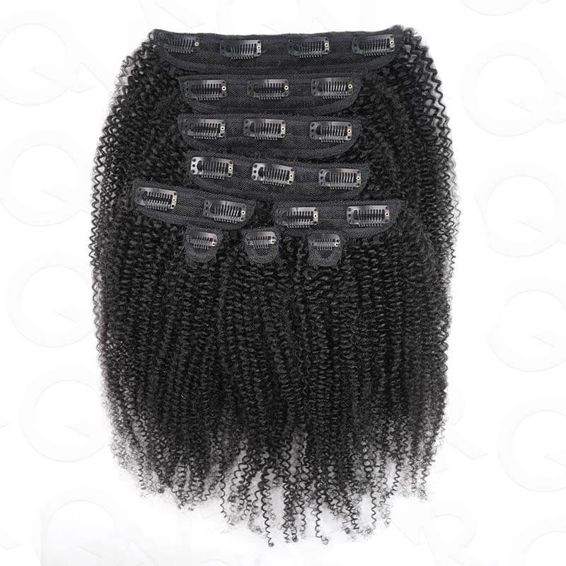 QVR Invisible 9PCS Weft Clip In Hair Extensions 5PCS Volumizer Afro Kinky Curly PU Clip In Human Hair - Image 4