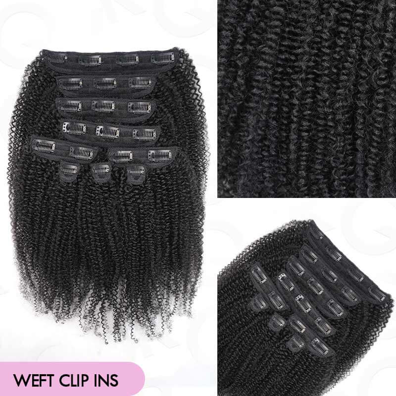 QVR Invisible 9PCS Weft Clip In Hair Extensions 5PCS Volumizer Afro Kinky Curly PU Clip In Human Hair - Image 5