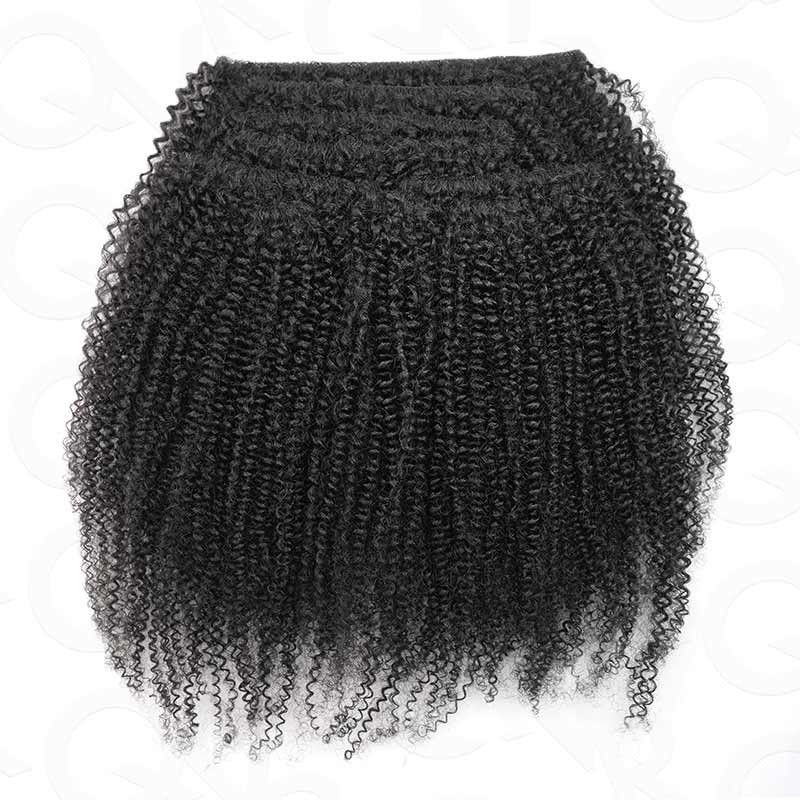 QVR Invisible 9PCS Weft Clip In Hair Extensions 5PCS Volumizer Afro Kinky Curly PU Clip In Human Hair - Image 6