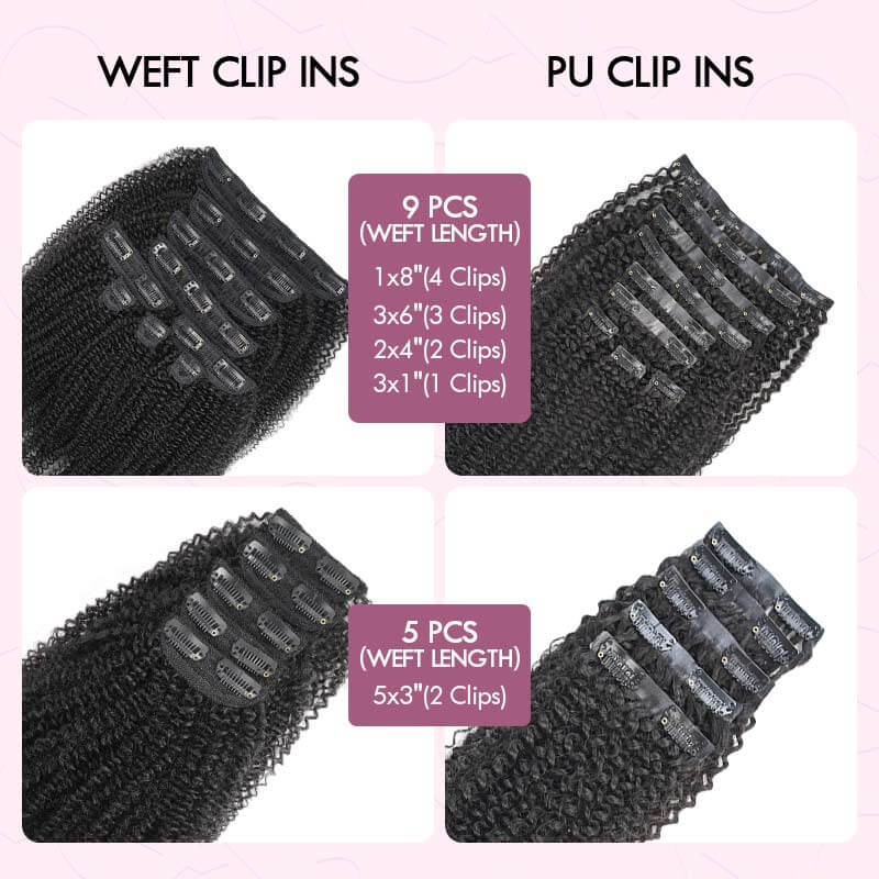 QVR Invisible 9PCS Weft Clip In Hair Extensions 5PCS Volumizer Afro Kinky Curly PU Clip In Human Hair - Image 7