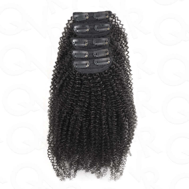 QVR Invisible 9PCS Weft Clip In Hair Extensions 5PCS Volumizer Afro Kinky Curly PU Clip In Human Hair - Image 9