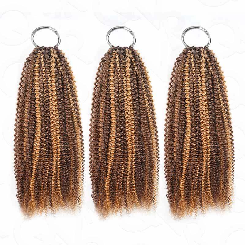 QVR Invisible Afro Kinky Curly Feather Crochet Hair Highlight #P4/27 Machine Made Human Hair Extensions - Image 6