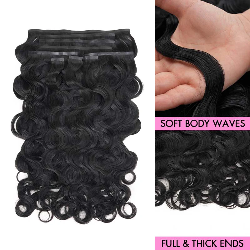QVR Invisible Body Wave PU Clip In Hair Extensions 9PCS 5PCS Volumizer Human Hair - Image 5