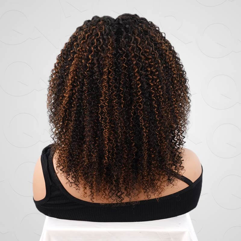 QVR Invisible Lace Edge Kinky Curly V Part Wigs Highlight #1B/33/30/613 No Leave Out Human Hair Wig - Image 16