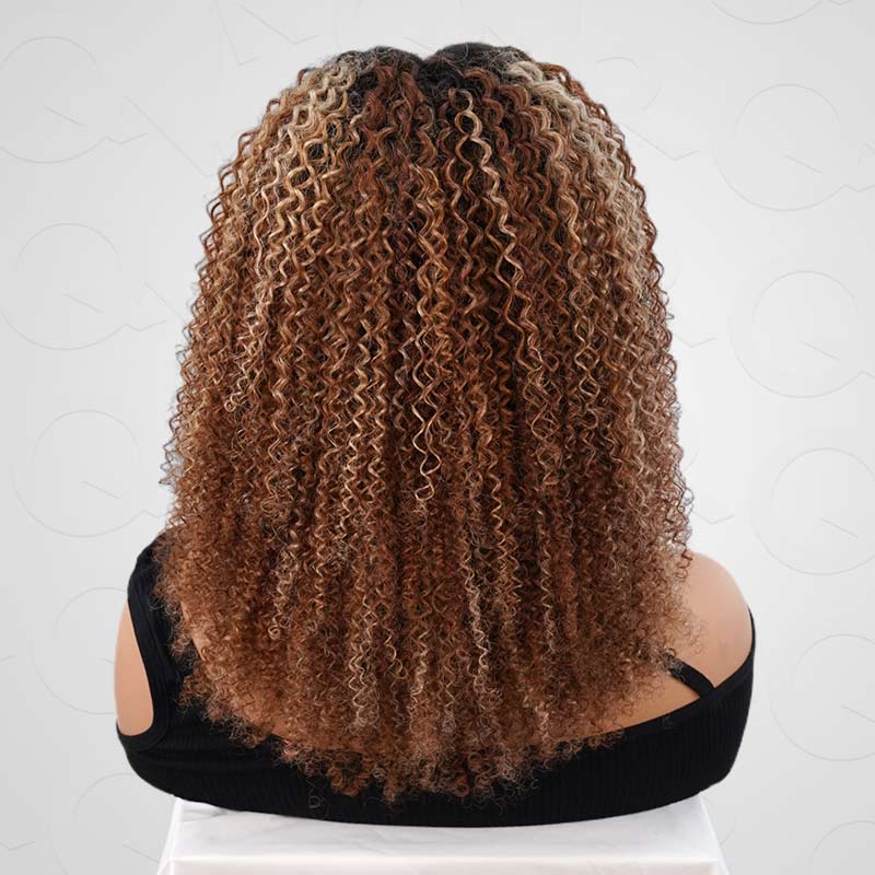QVR Invisible Lace Edge Kinky Curly V Part Wigs Highlight #1B/33/30/613 No Leave Out Human Hair Wig - Image 6