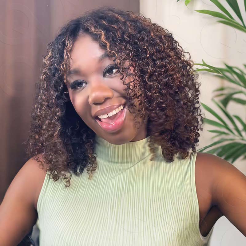QVR Invisible Lace Edge Kinky Curly V Part Wigs Highlight #1B/30 No Leave Out Human Hair Wig - Image 3