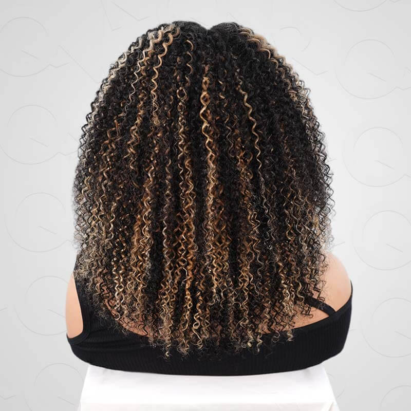 QVR Invisible Lace Edge Kinky Curly V Part Wigs Highlight #1B/33/30/613 No Leave Out Human Hair Wig - Image 14
