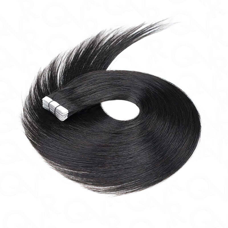 QVR Invisible Straight Tape In Hair Extensions Natural Black Premium Human Hair