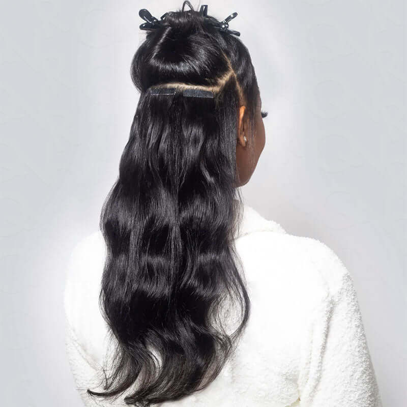 QVR Invisible Straight Tape In Hair Extensions Natural Black Premium Human Hair - Image 2