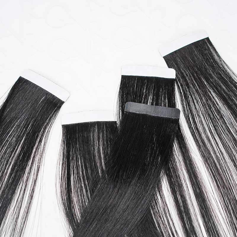 QVR Invisible Straight Tape In Hair Extensions Natural Black Premium Human Hair - Image 3