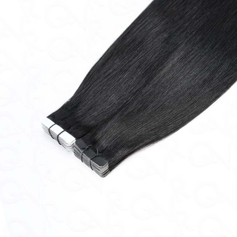 QVR Invisible Straight Tape In Hair Extensions Natural Black Premium Human Hair - Image 5