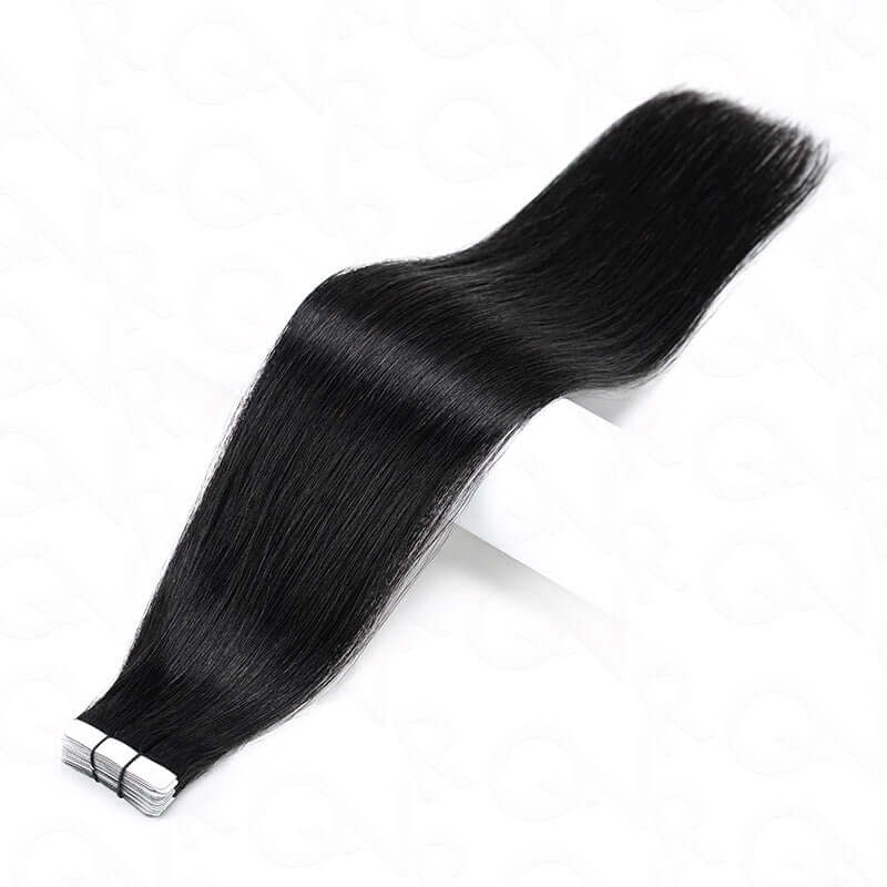 QVR Invisible Straight Tape In Hair Extensions Natural Black Premium Human Hair - Image 7