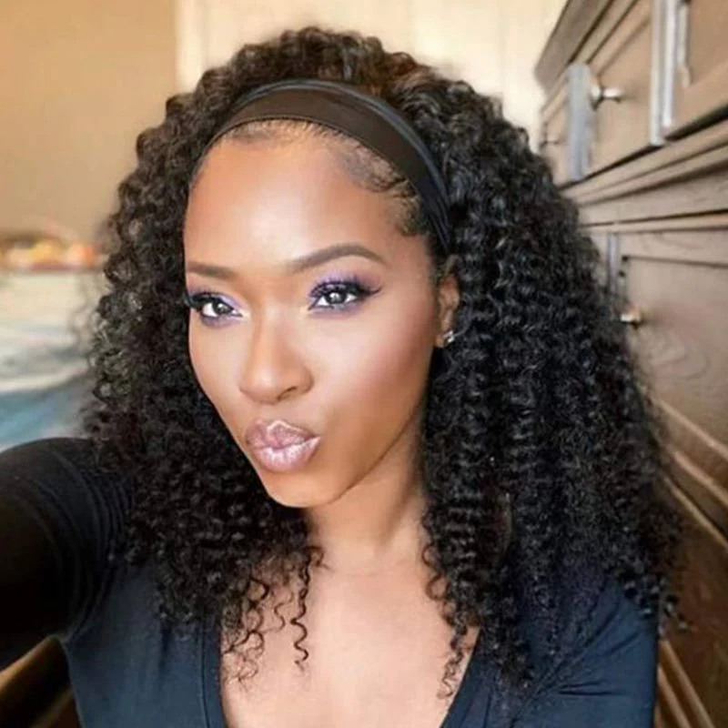 QVR Kinky Curly Wig Headband Wig Glueless Wig Human Hair Wigs Natural Looking - Image 8