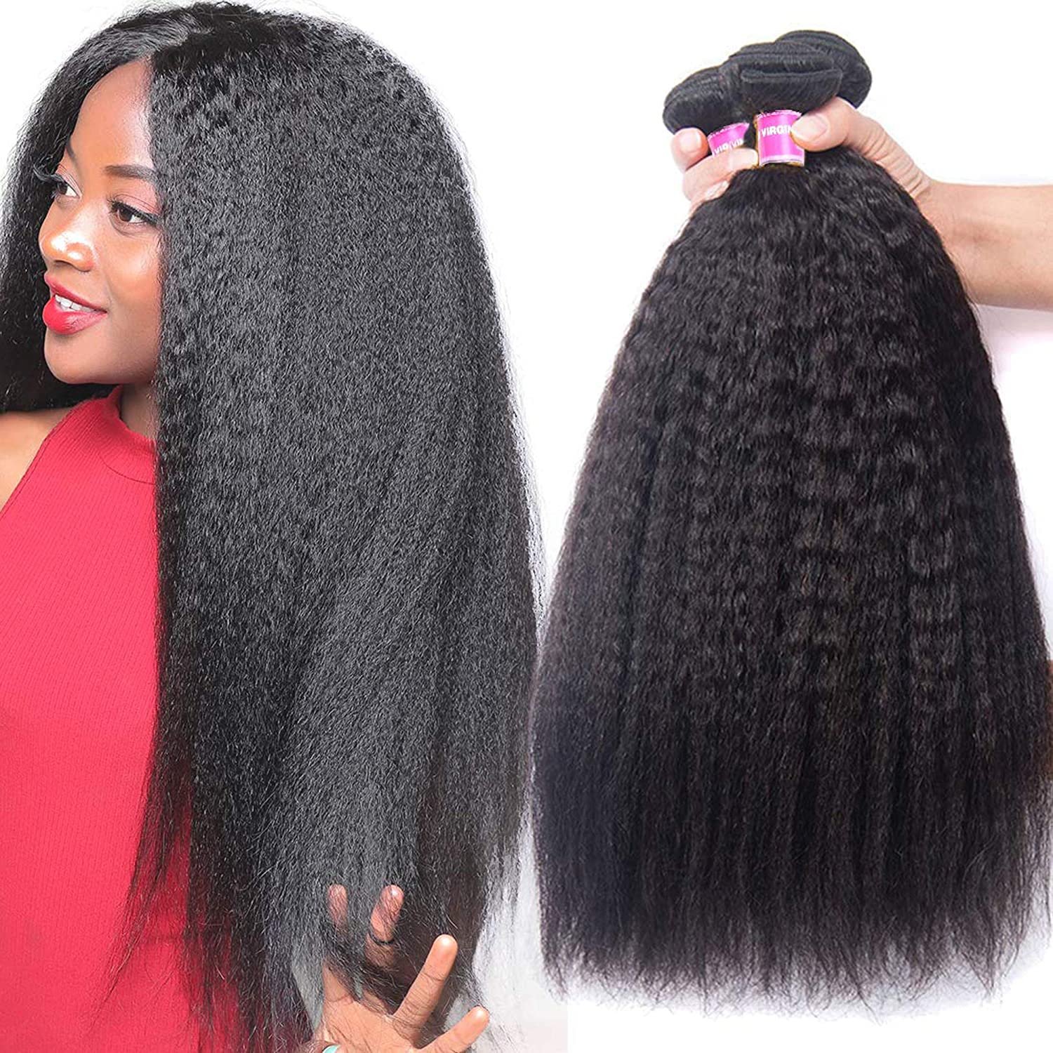 QVR Kinky Straight 4 Bundles Unprocessed Virgin Human Hair Weaves