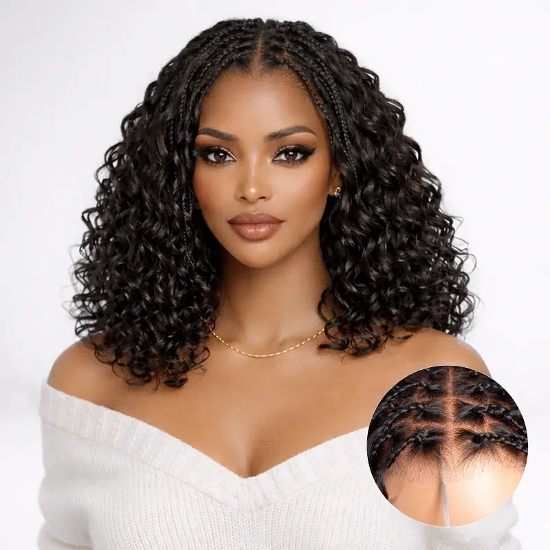 QVR Knotless Boho Braid 5X5 Lace Closure Wig with Braided Top Wear To Go Virgin Human Hair Wigs - Image 4