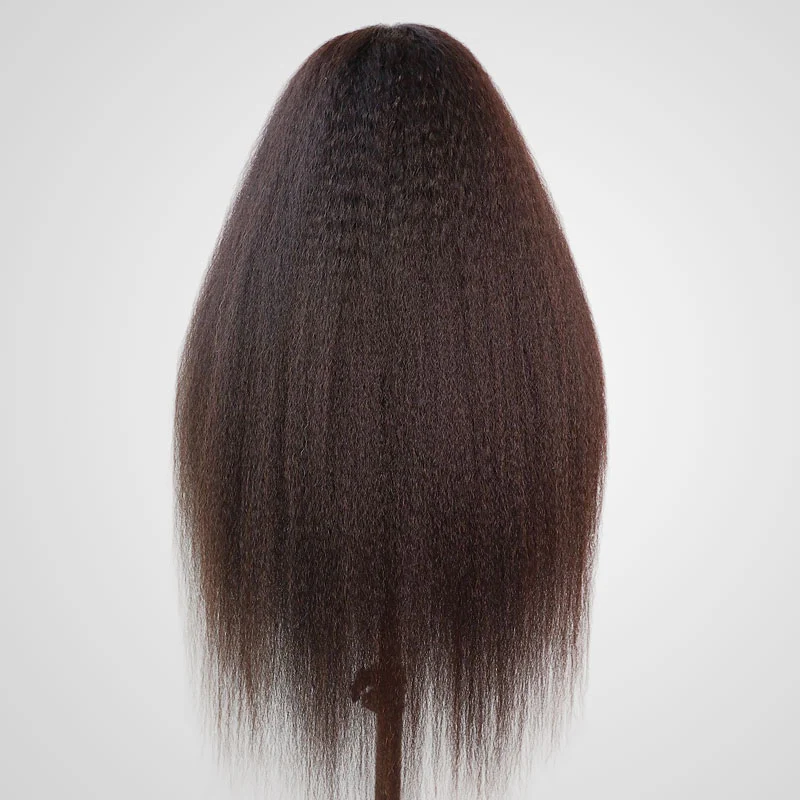 QVR Long Kinky Straight Unprocessed Yaki Human Hair 13x4 Lace Front Wig - Image 4