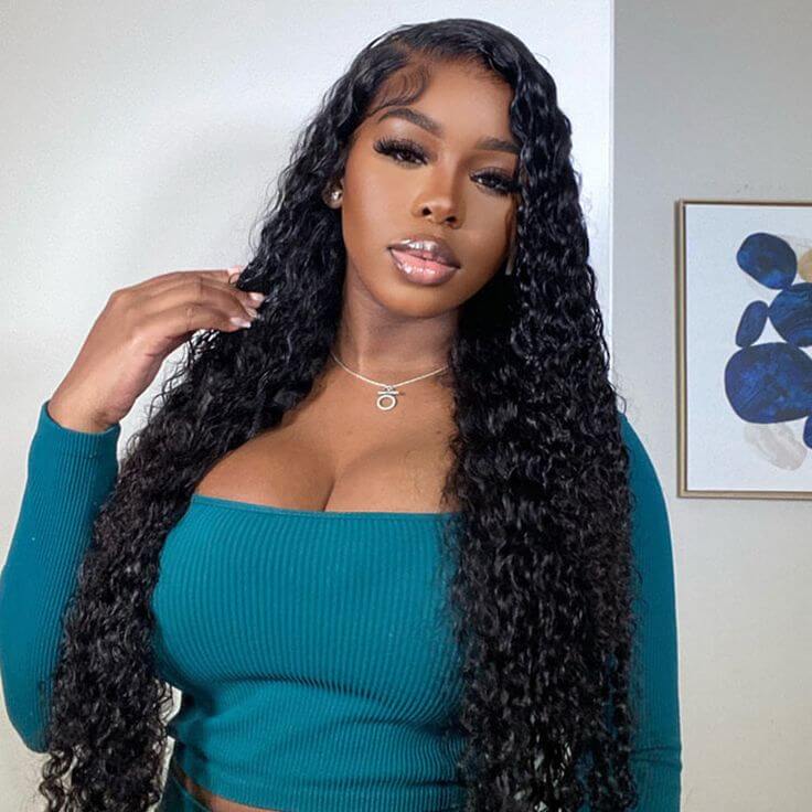 QVR Long Lace Front Wigs Deep Wave Pre Plucked Frontal Wigs