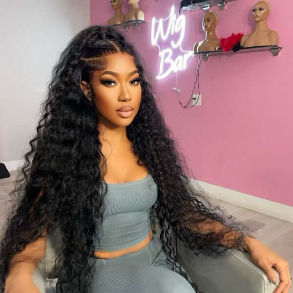 QVR Long Lace Front Wigs Deep Wave Pre Plucked Frontal Wigs - Image 4