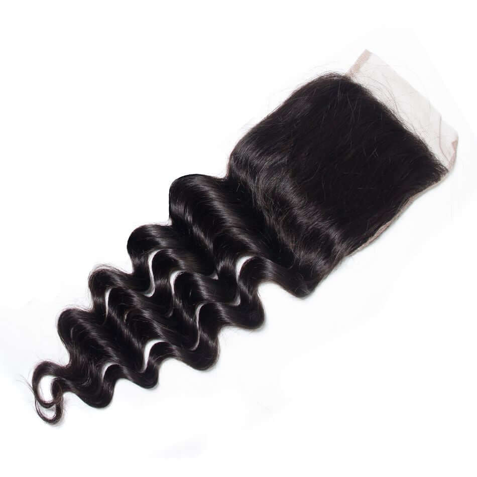 QVR Loose Deep Wave 4X4 Closure Natural Color Virgin Human Hair - Image 3